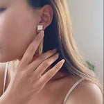 Square Baroque Pearl Gold Tassel Earrings-Gembea Jewelry