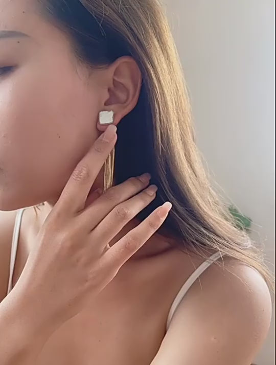 Square Baroque Pearl Gold Tassel Earrings-Gembea Jewelry