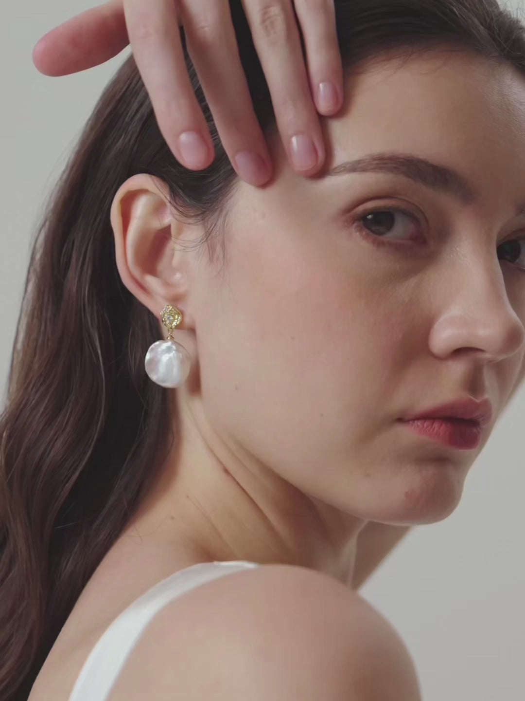 Metal Zircon Petal Baroque Pearl Drop Earrings gembea jewelry