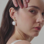 Metal Zircon Petal Baroque Pearl Drop Earrings gembea jewelry