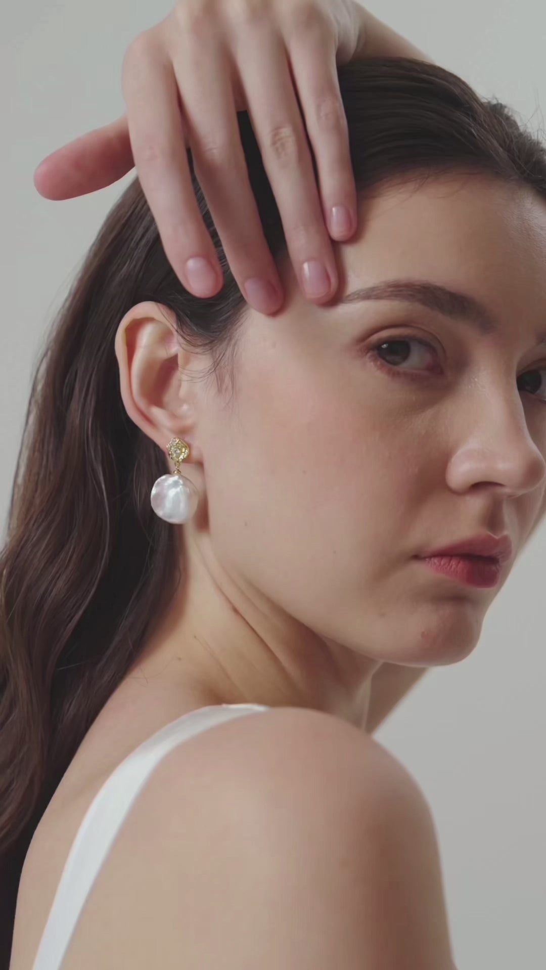 Metal Zircon Petal Baroque Pearl Drop Earrings gembea jewelry