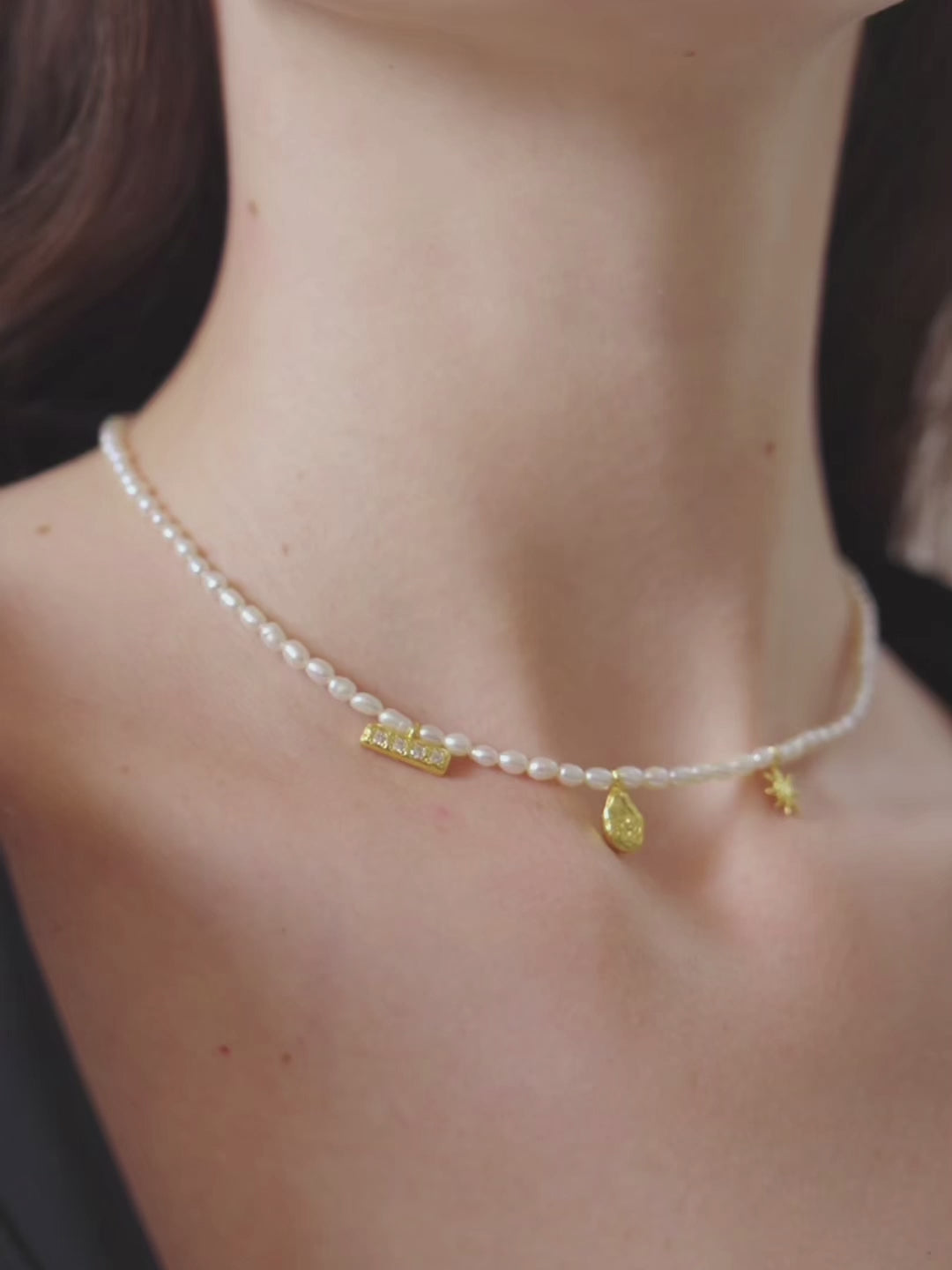Zircon Natural Pearl Beaded Choker Necklace gembea jewelry