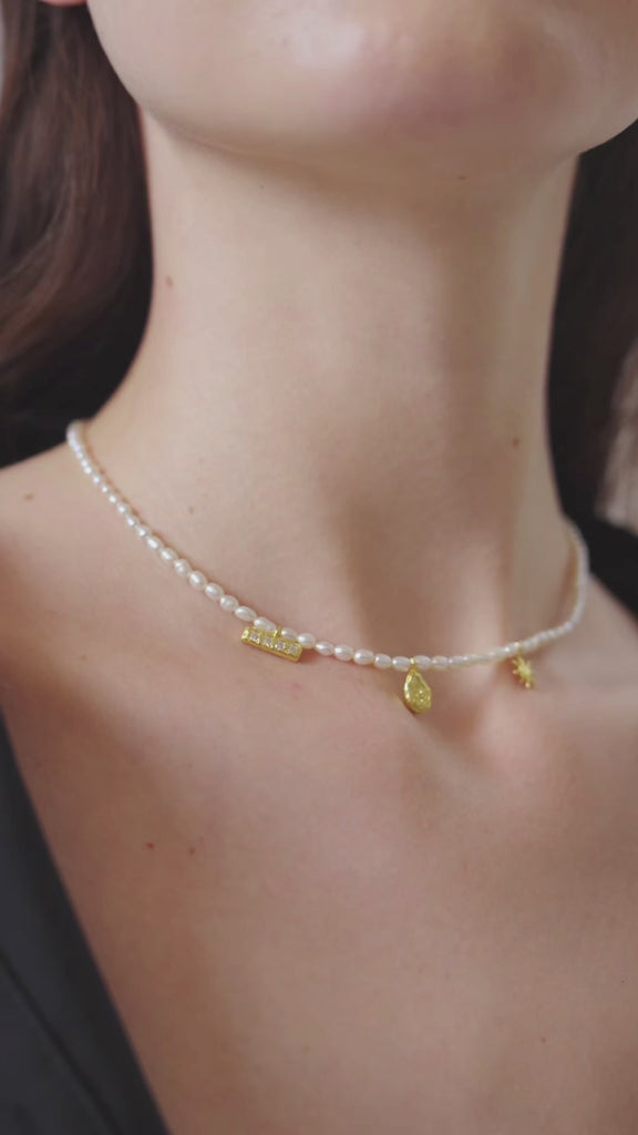 Zircon Natural Pearl Beaded Choker Necklace gembea jewelry