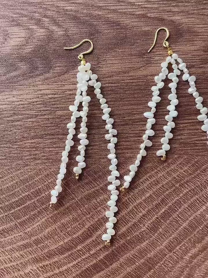 Extra Long Irregular Pearl Drop Earrings gembea jewelry