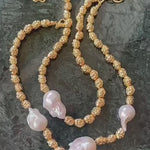 Vintage Metal Bean Baroque Pearl Necklace-Gembea Jewelry