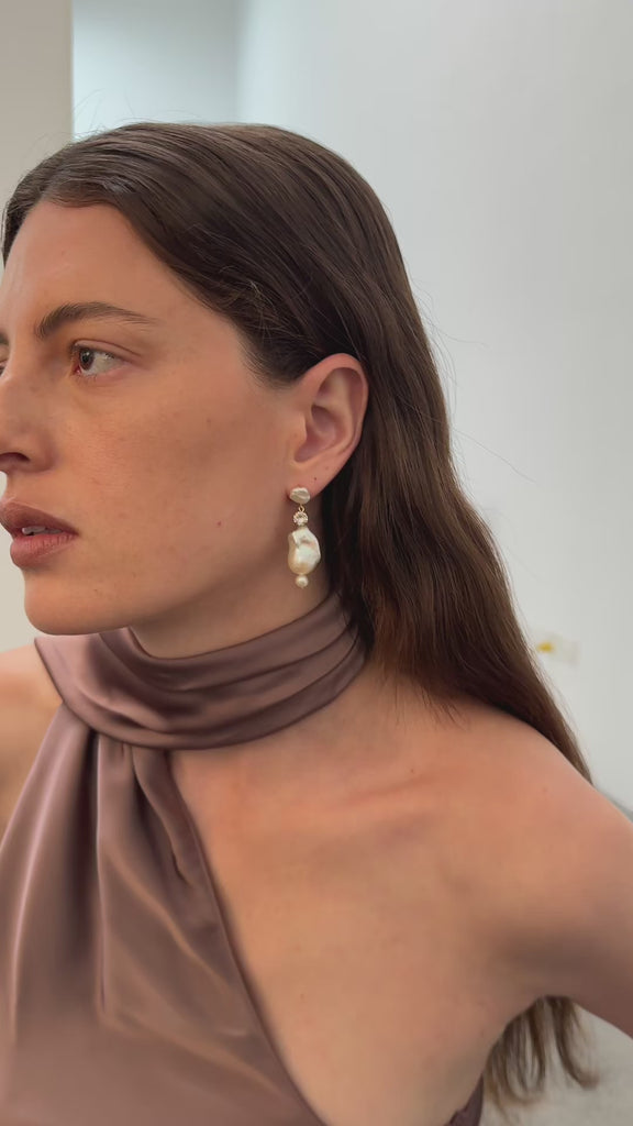 Amalfi Large Baroque Pearl Drop Earrings-White gembea jewelry