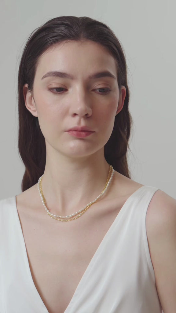 Double-layer Mini Baroque Pearl Chain Necklace gembea jewelry