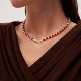 Bean Pod Red Agate Pearl Beaded Necklace gembea jewelry