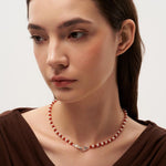Bean Pod Red Agate Pearl Beaded Necklace gembea jewelry