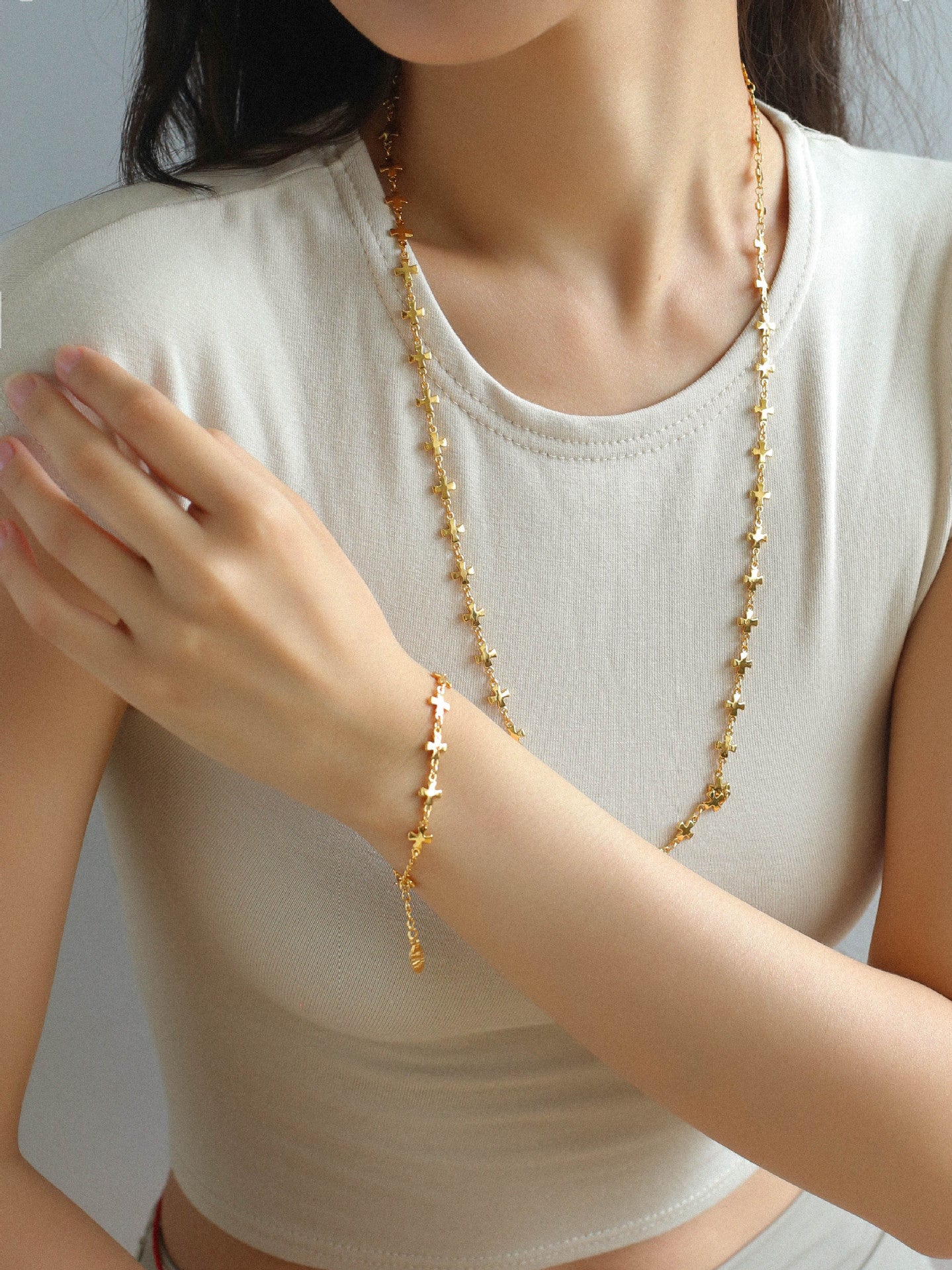 Simple Cross Gold Silver Chain Bracelet gembea jewelry