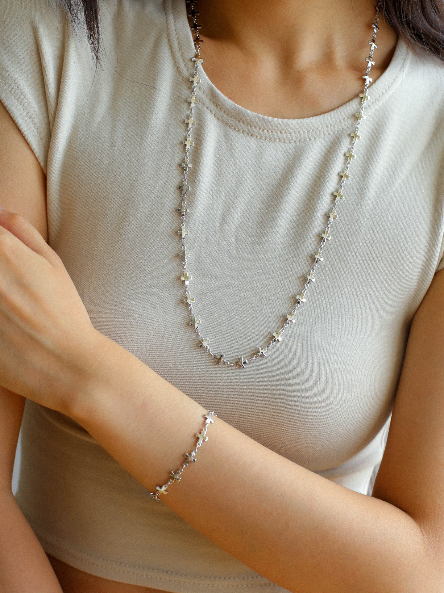 Simple Cross Gold Silver Chain Bracelet gembea jewelry