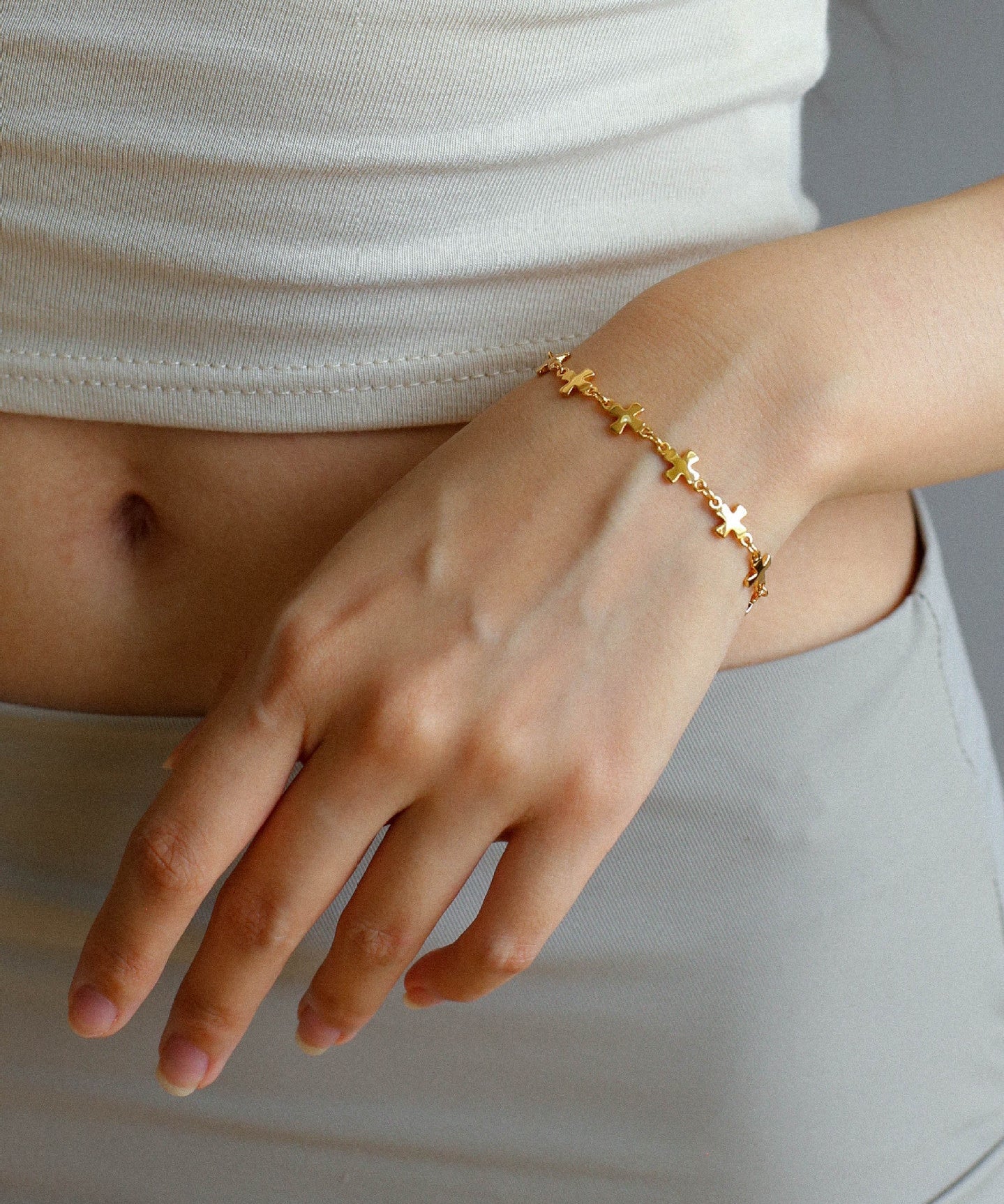 Simple Cross Gold Silver Chain Bracelet gembea jewelry