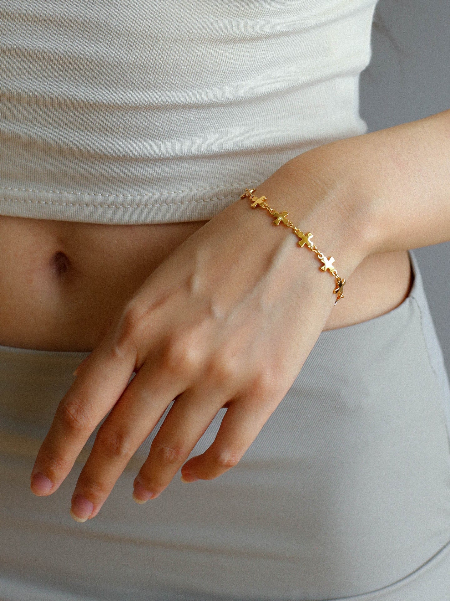 Simple Cross Gold Silver Chain Bracelet gembea jewelry