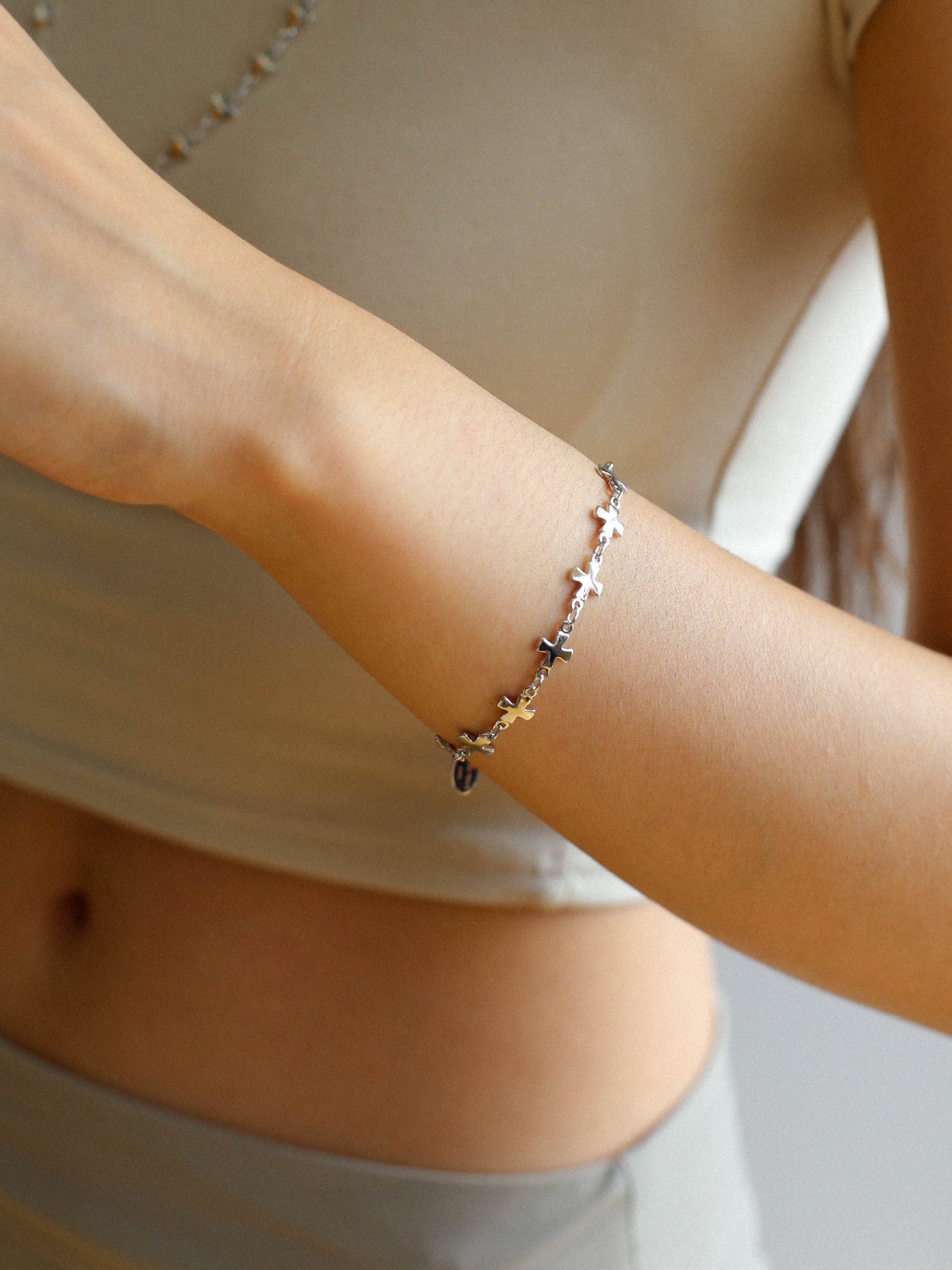 Simple Cross Gold Silver Chain Bracelet gembea jewelry