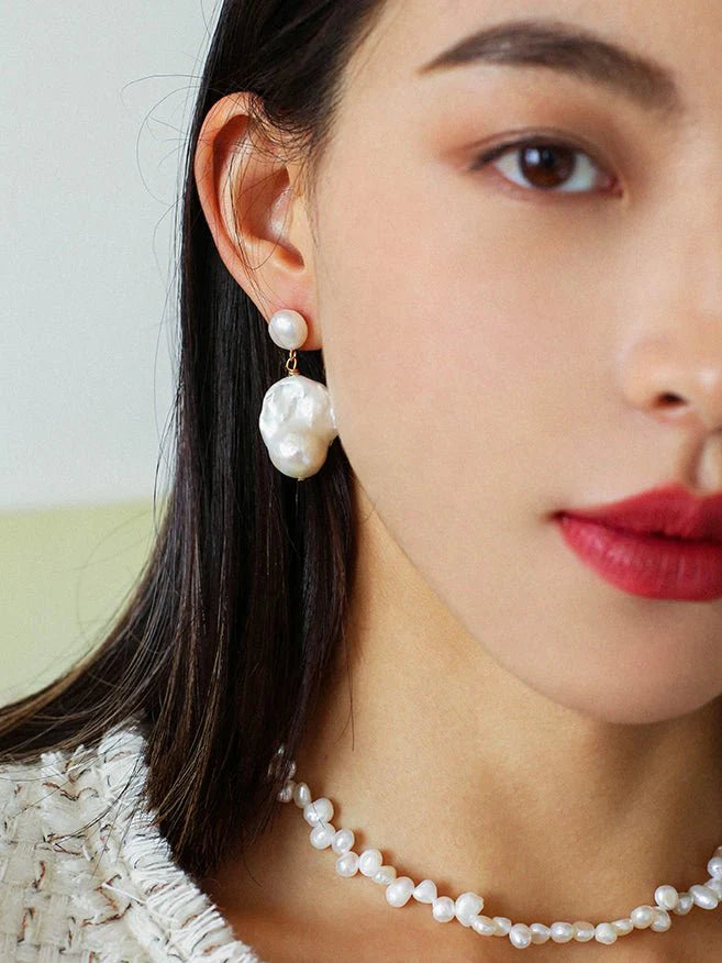 Baroque Pearl Drop Earrings-Gembea Jewelry