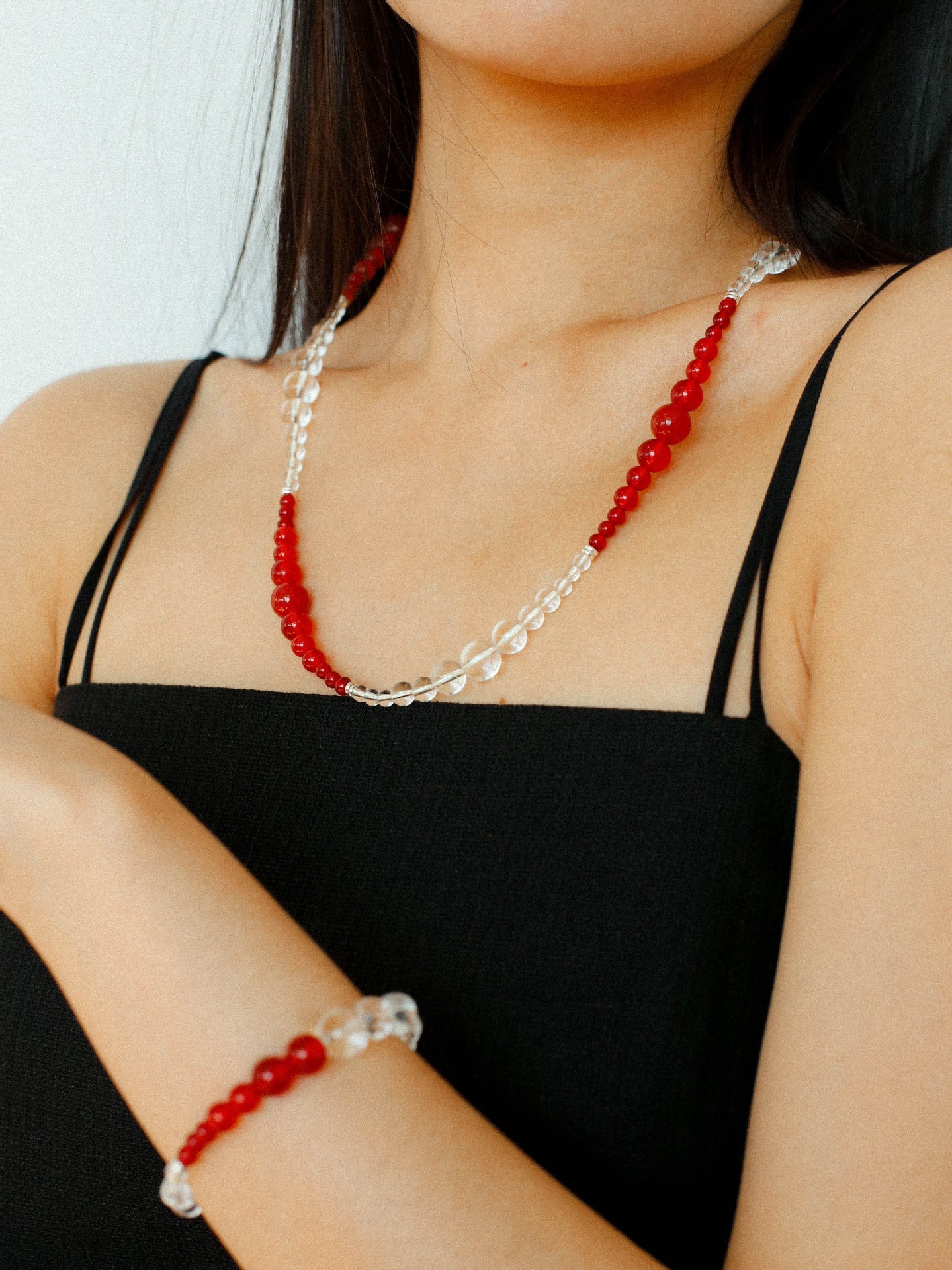 Sunlit Glow Gradient Red Agate Necklace-Gembea Jewelry