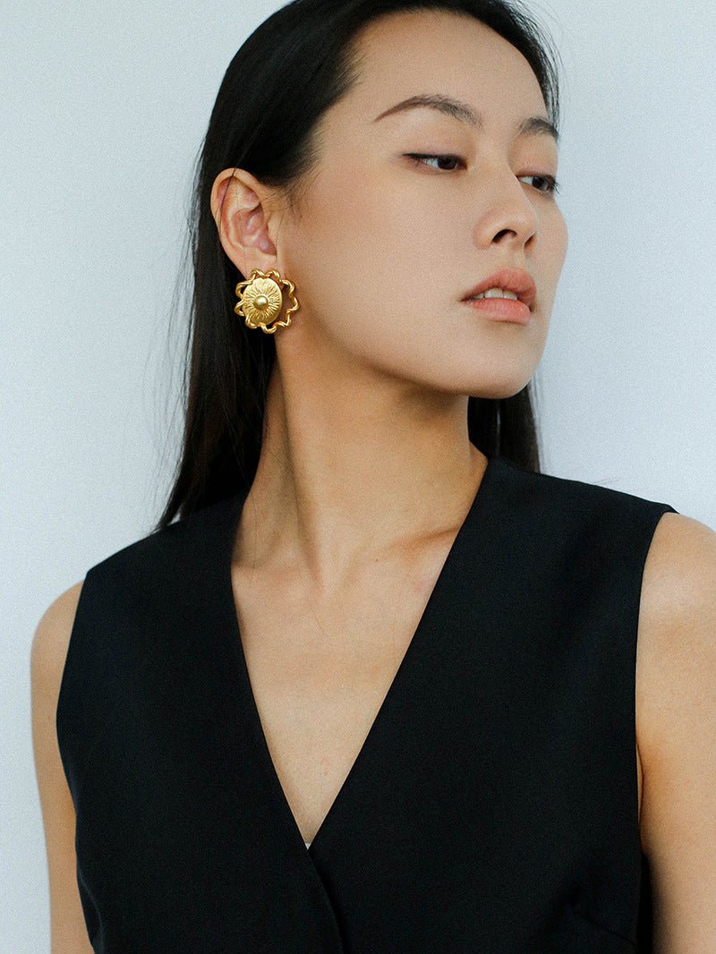 Sun Glow Bold Elegant Gold Silver Stud Earrings gembea jewelry