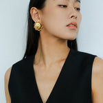 Sun Glow Bold Elegant Gold Silver Stud Earrings gembea jewelry