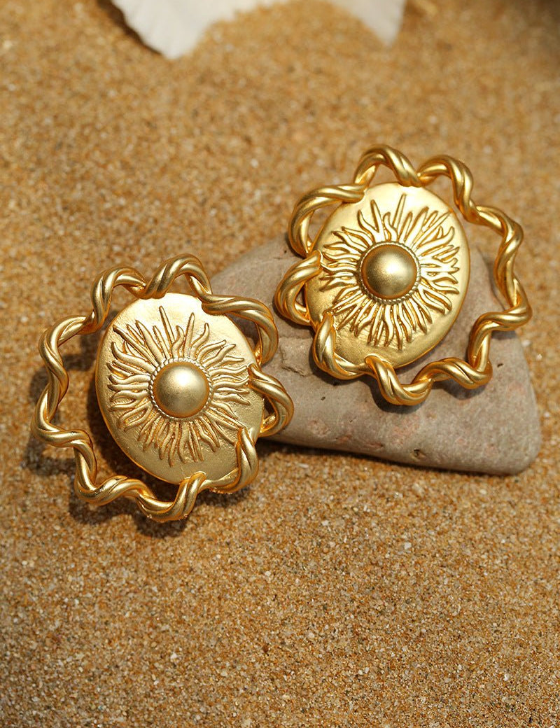 Sun Glow Bold Elegant Gold Silver Stud Earrings gembea jewelry