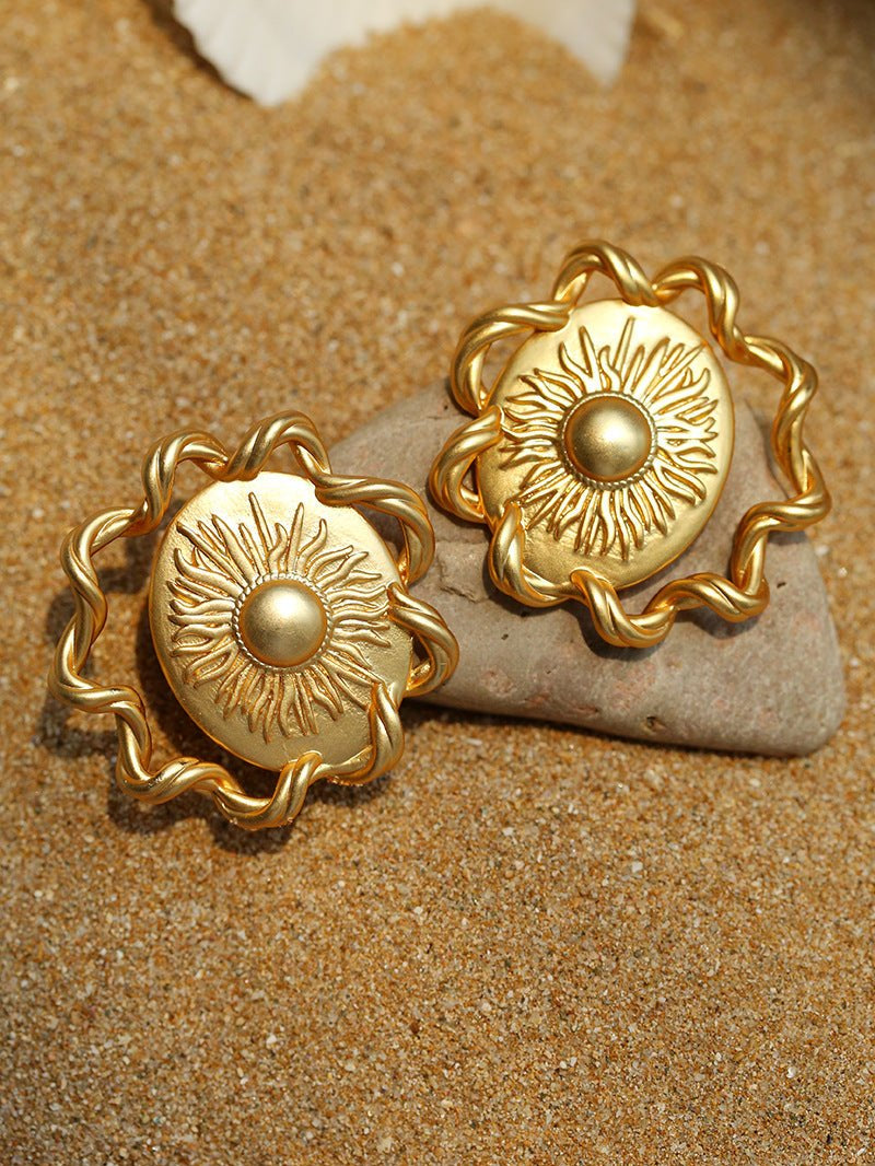 Sun Glow Bold Elegant Gold Silver Stud Earrings gembea jewelry