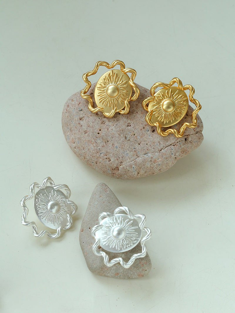 Sun Glow Bold Elegant Gold Silver Stud Earrings gembea jewelry