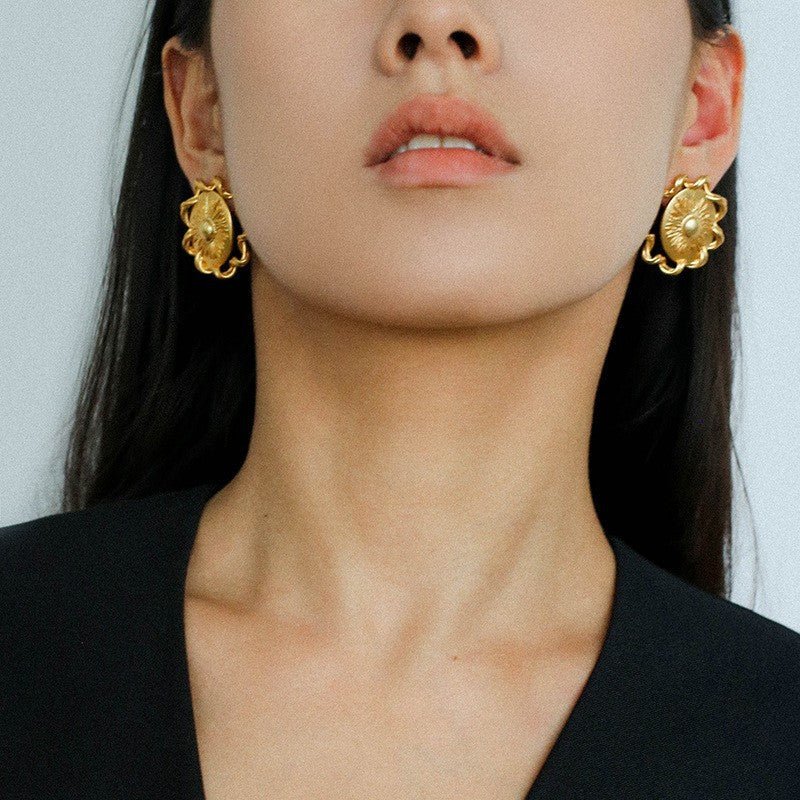 Sun Glow Bold Elegant Gold Silver Stud Earrings gembea jewelry