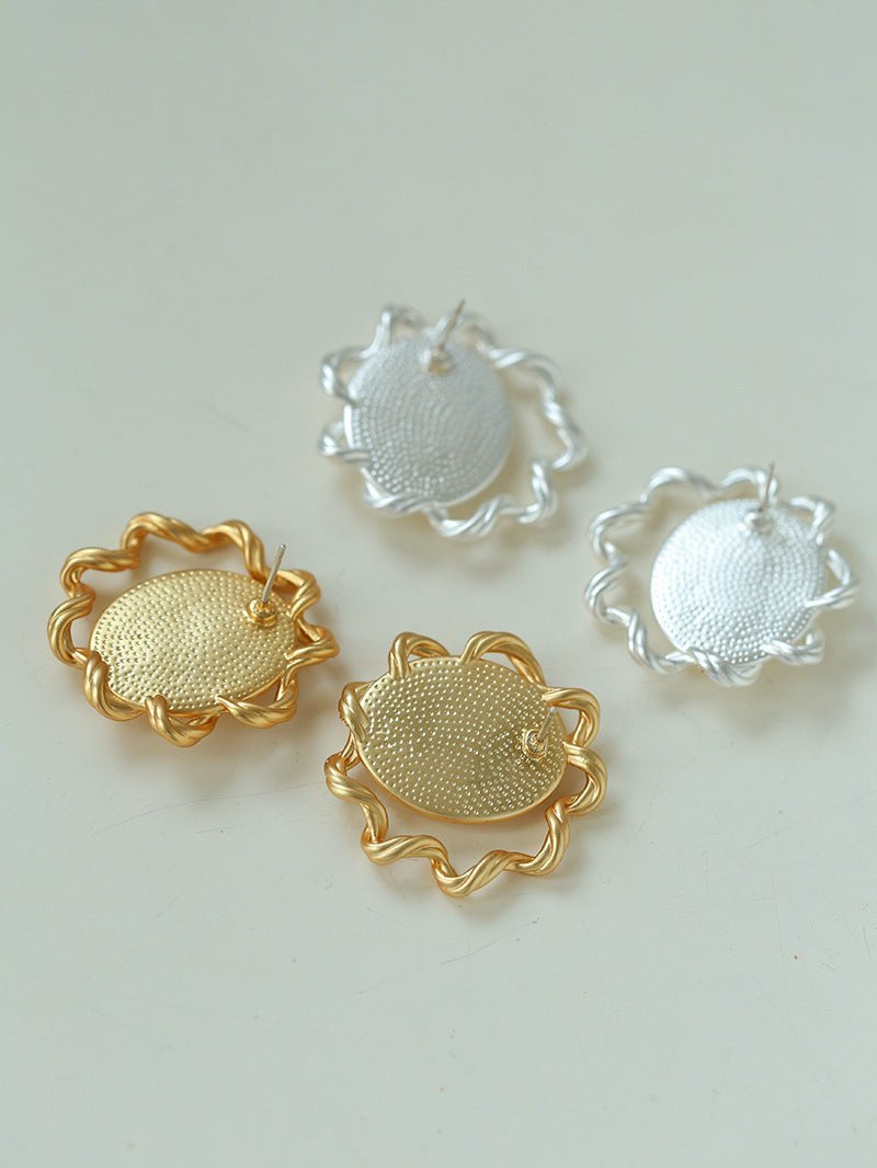 Sun Glow Bold Elegant Gold Silver Stud Earrings gembea jewelry