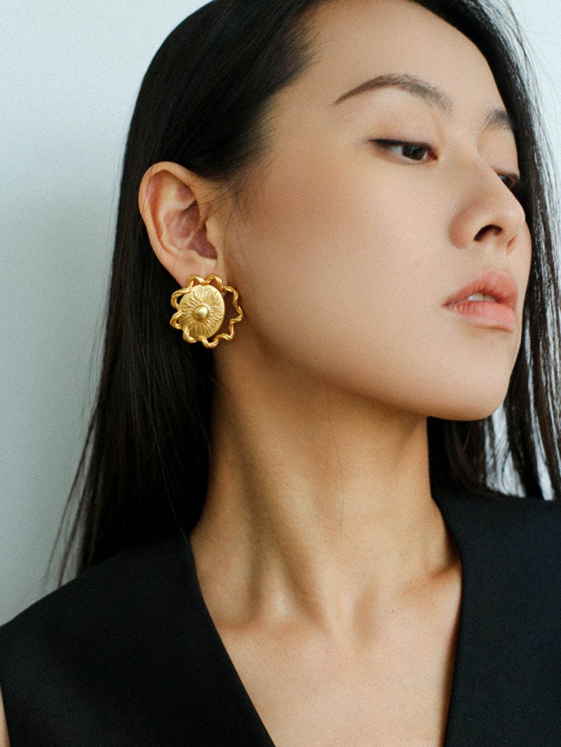 Sun Glow Bold Elegant Gold Silver Stud Earrings gembea jewelry