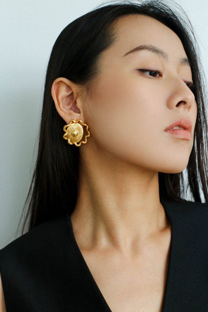 Sun Glow Bold Elegant Gold Silver Stud Earrings gembea jewelry