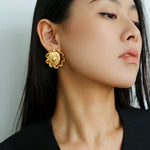 Sun Glow Bold Elegant Gold Silver Stud Earrings gembea jewelry
