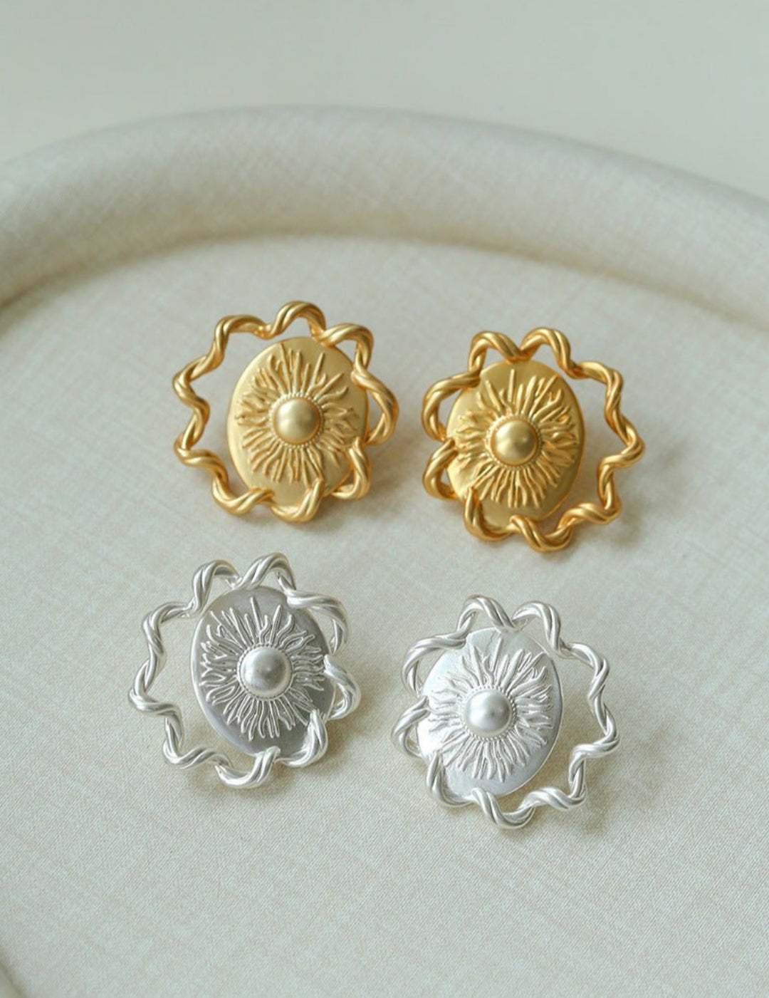 Sun Glow Bold Elegant Gold Silver Stud Earrings gembea jewelry