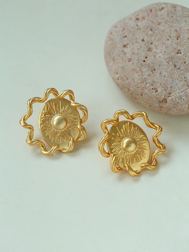 Sun Glow Bold Elegant Gold Silver Stud Earrings gembea jewelry