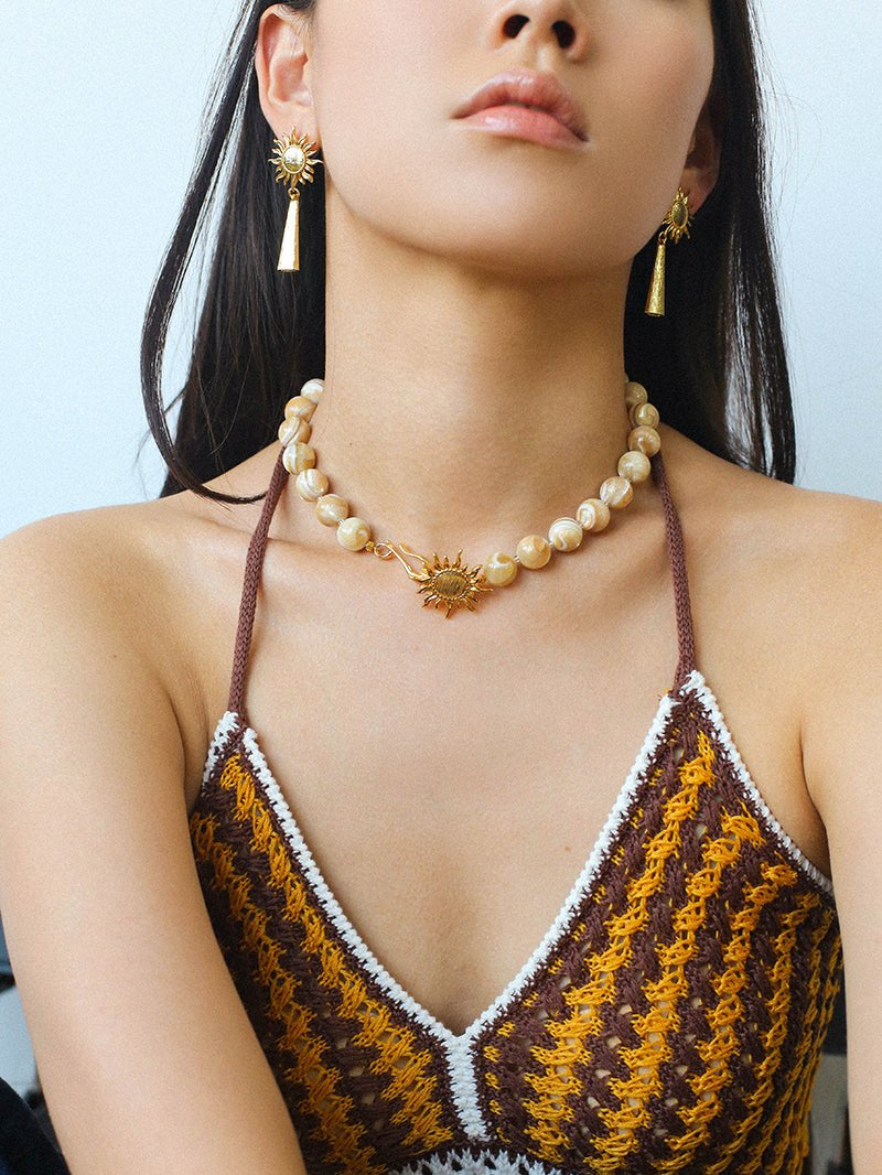 Sun Golden Conch Shell Bead Necklace gembea jewelry