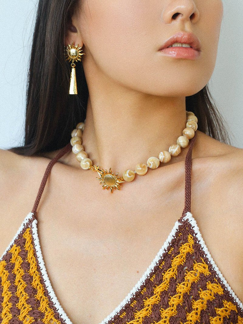 Sun Golden Conch Shell Bead Necklace gembea jewelry
