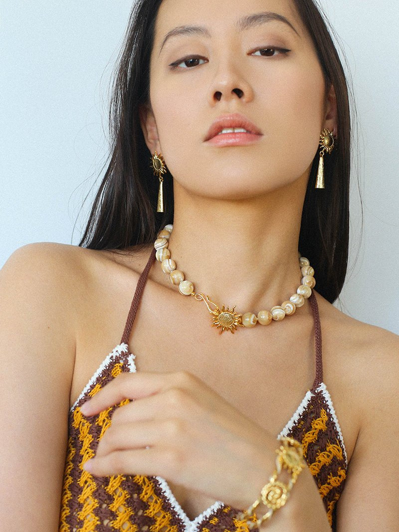 Sun Golden Conch Shell Bead Necklace gembea jewelry