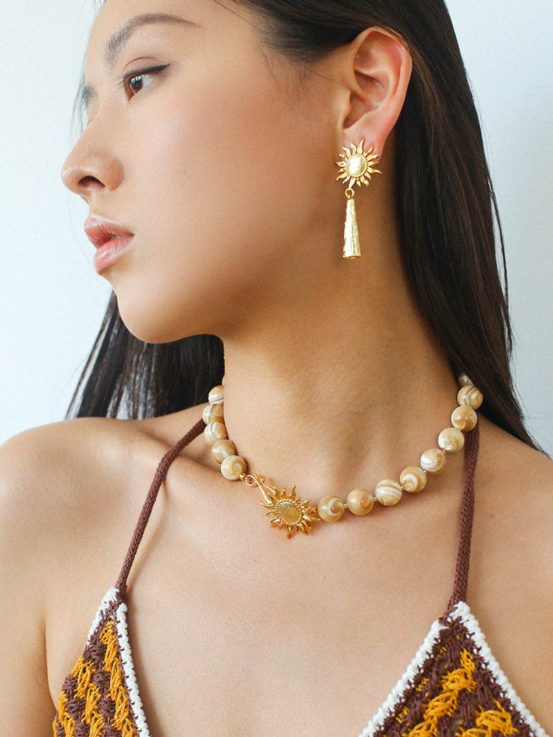 Sun Golden Conch Shell Bead Necklace gembea jewelry