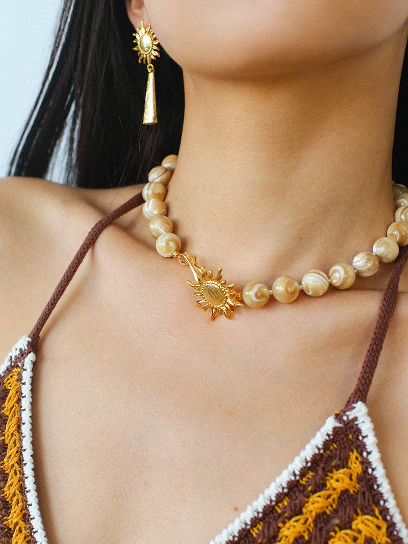 Sun Golden Conch Shell Bead Necklace gembea jewelry