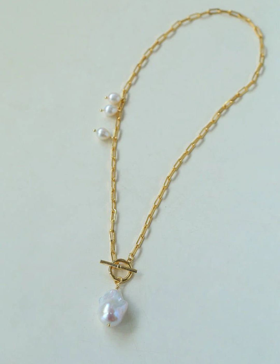 Natural Baroque Pearl Pendant Chain Necklace gembea jewelry