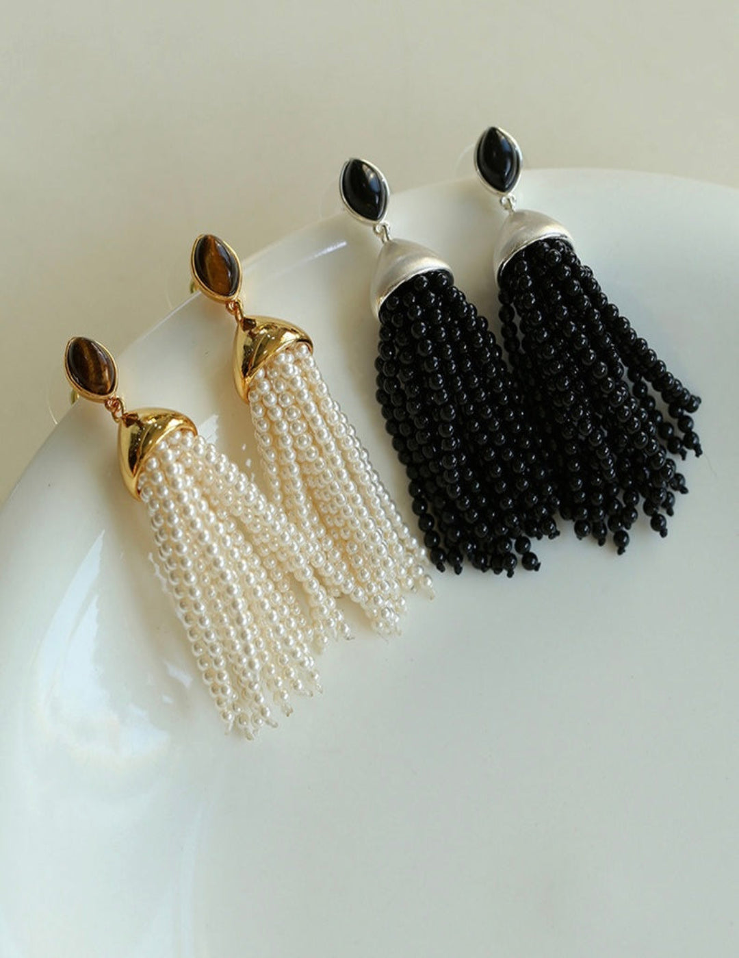 Black Agate Tassel Earrings