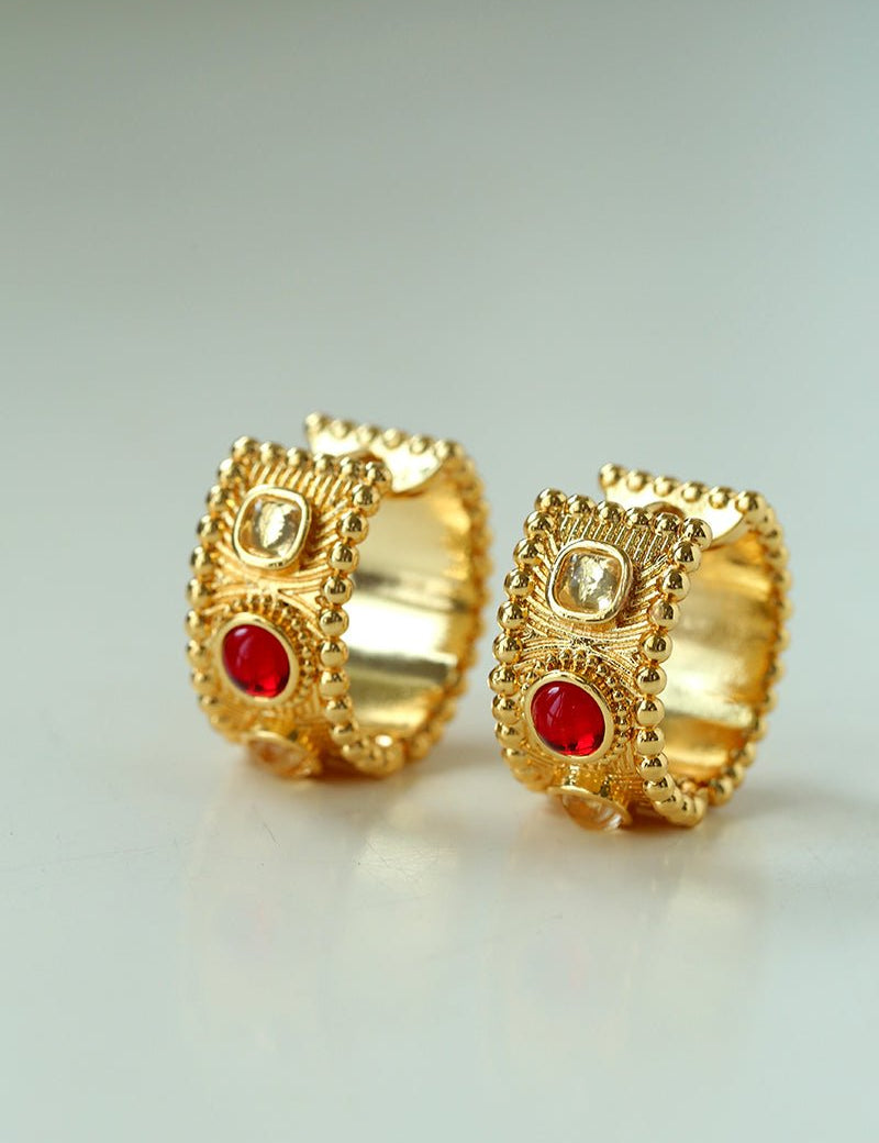 Tribal Totem Gemstone Gold Silver Hoop Earrings gembea jewelry
