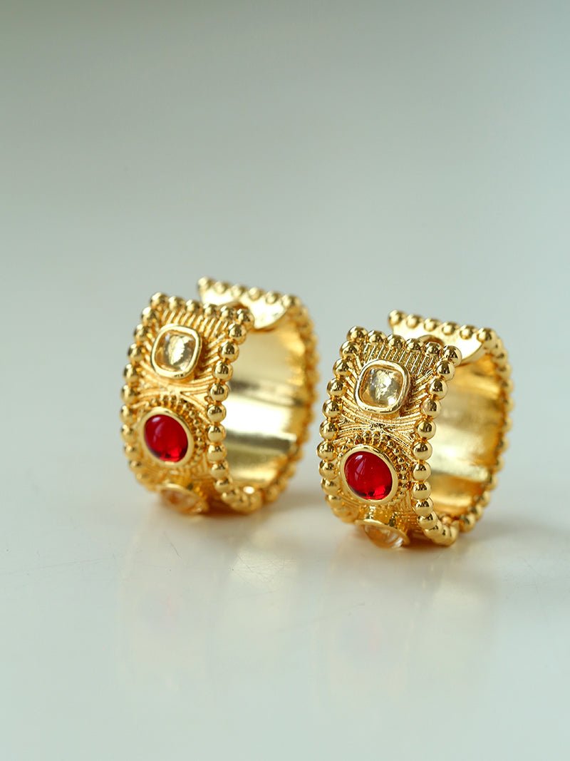 Tribal Totem Gemstone Gold Silver Hoop Earrings gembea jewelry