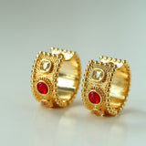 Tribal Totem Gemstone Gold Silver Hoop Earrings gembea jewelry
