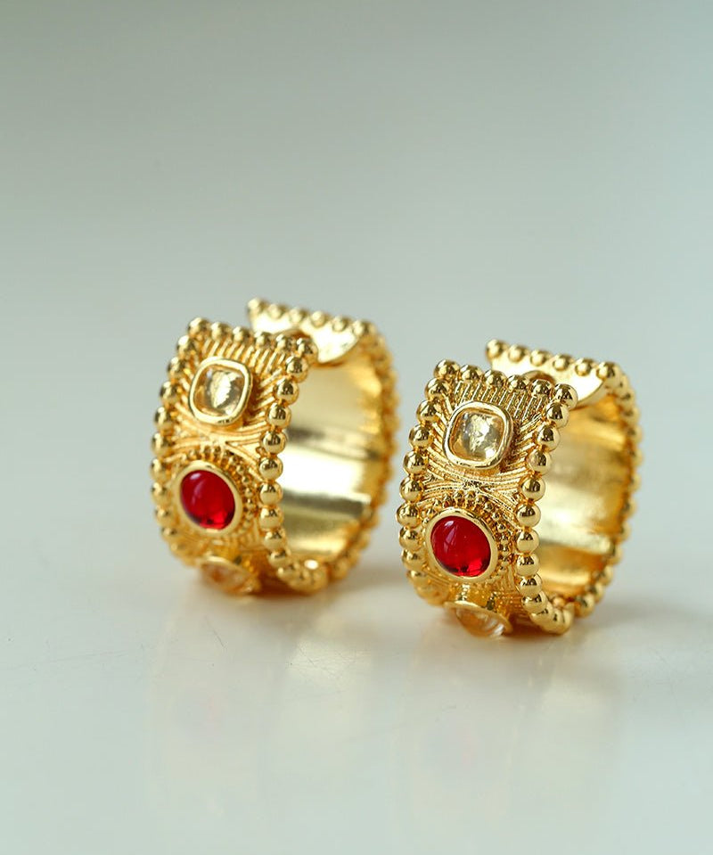 Tribal Totem Gemstone Gold Silver Hoop Earrings gembea jewelry