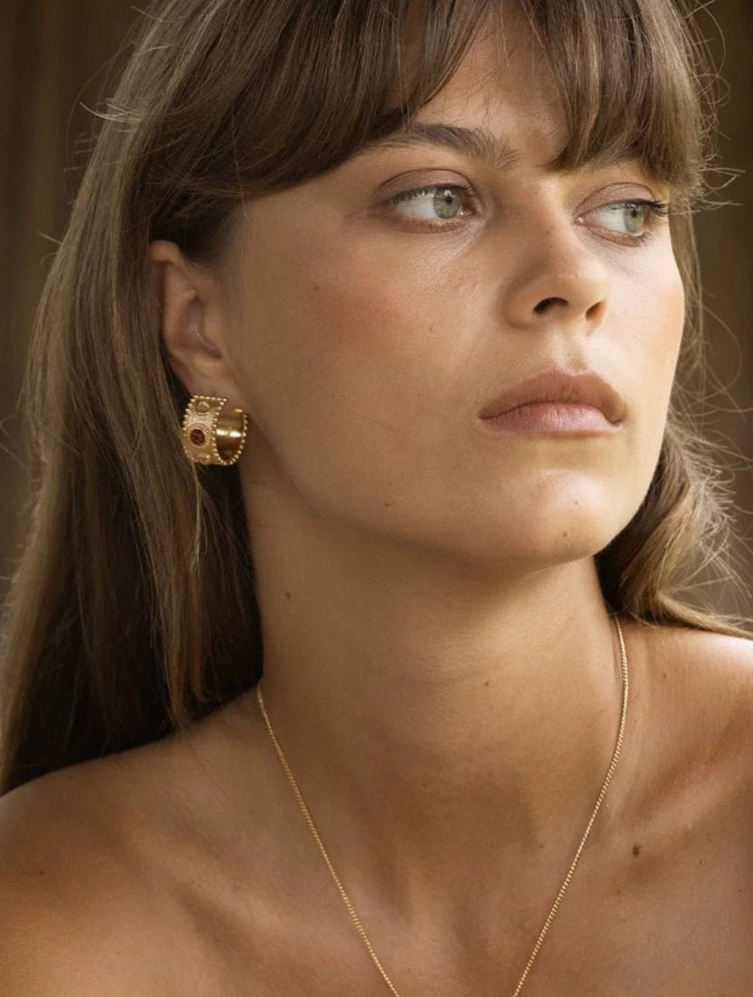 Tribal Totem Gemstone Gold Silver Hoop Earrings gembea jewelry
