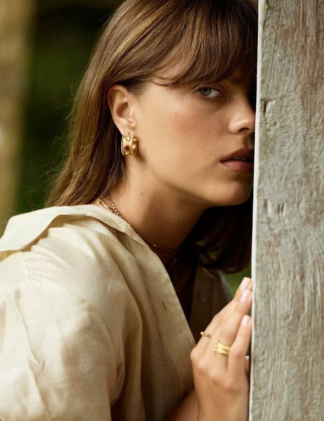 Tribal Totem Gemstone Gold Silver Hoop Earrings gembea jewelry