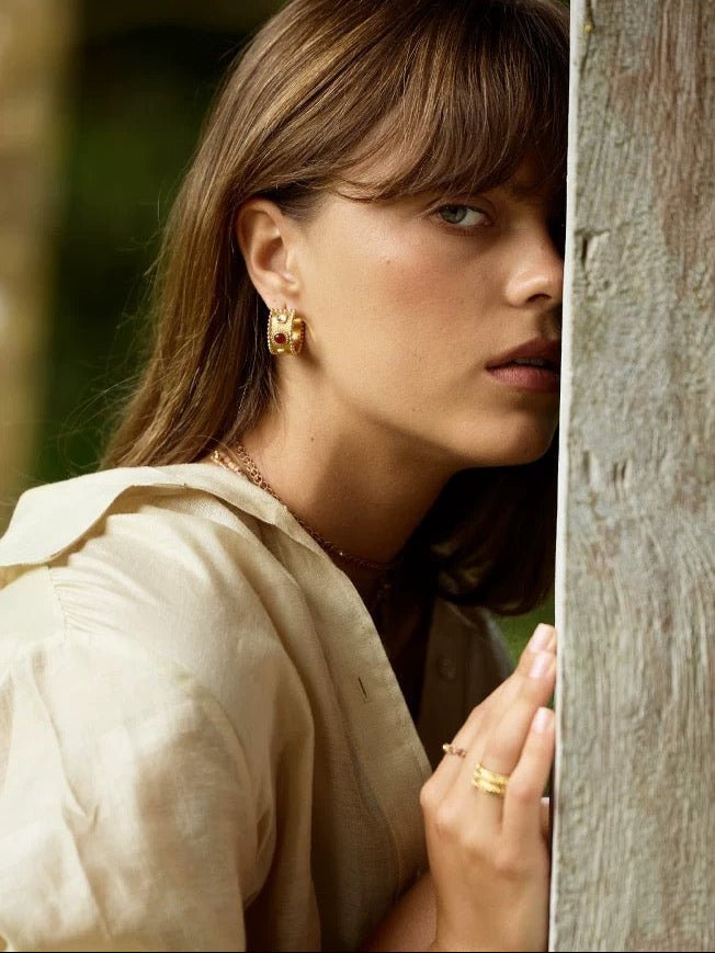 Tribal Totem Gemstone Gold Silver Hoop Earrings gembea jewelry