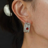 Tribal Totem Gemstone Gold Silver Hoop Earrings gembea jewelry