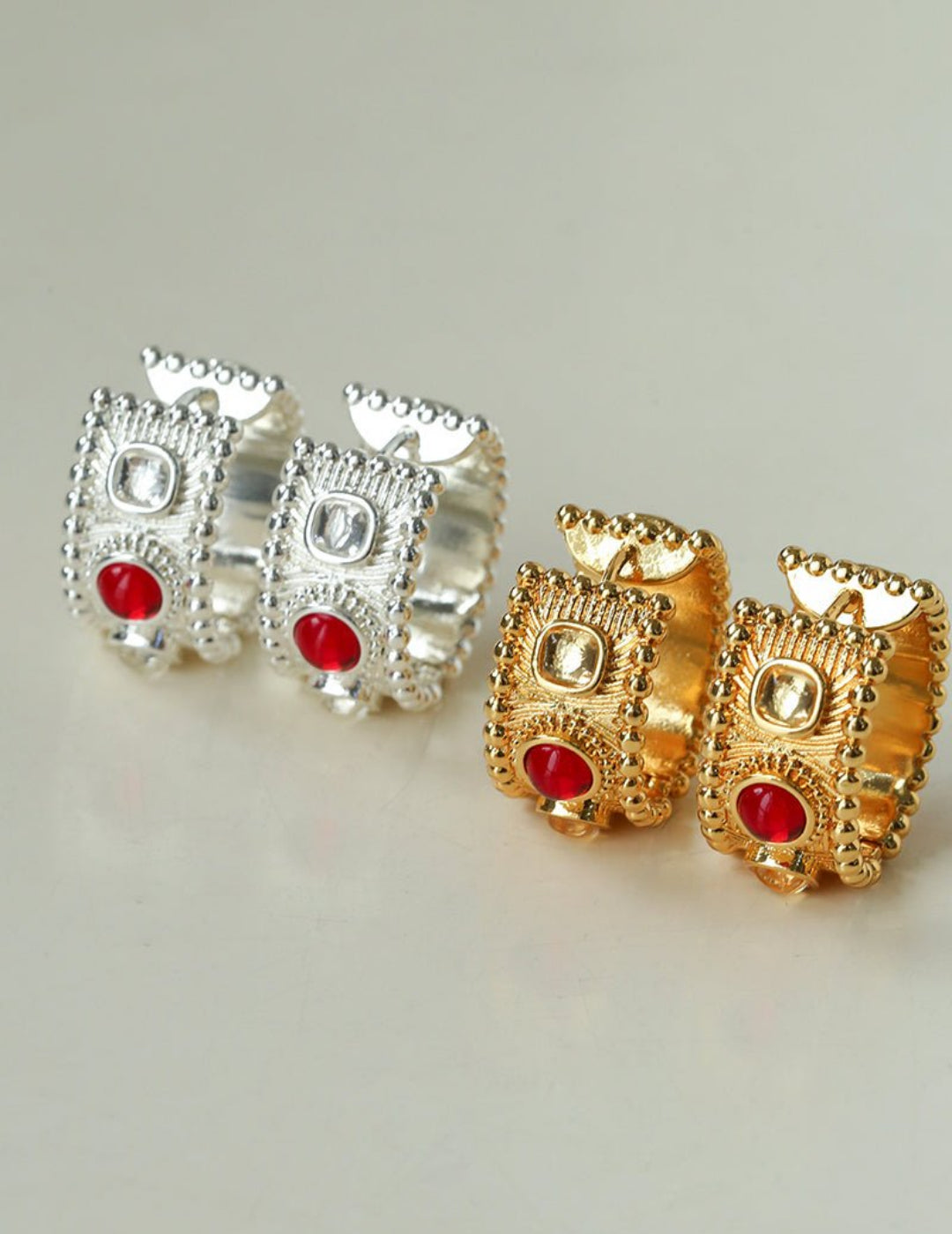 Tribal Totem Gemstone Gold Silver Hoop Earrings gembea jewelry