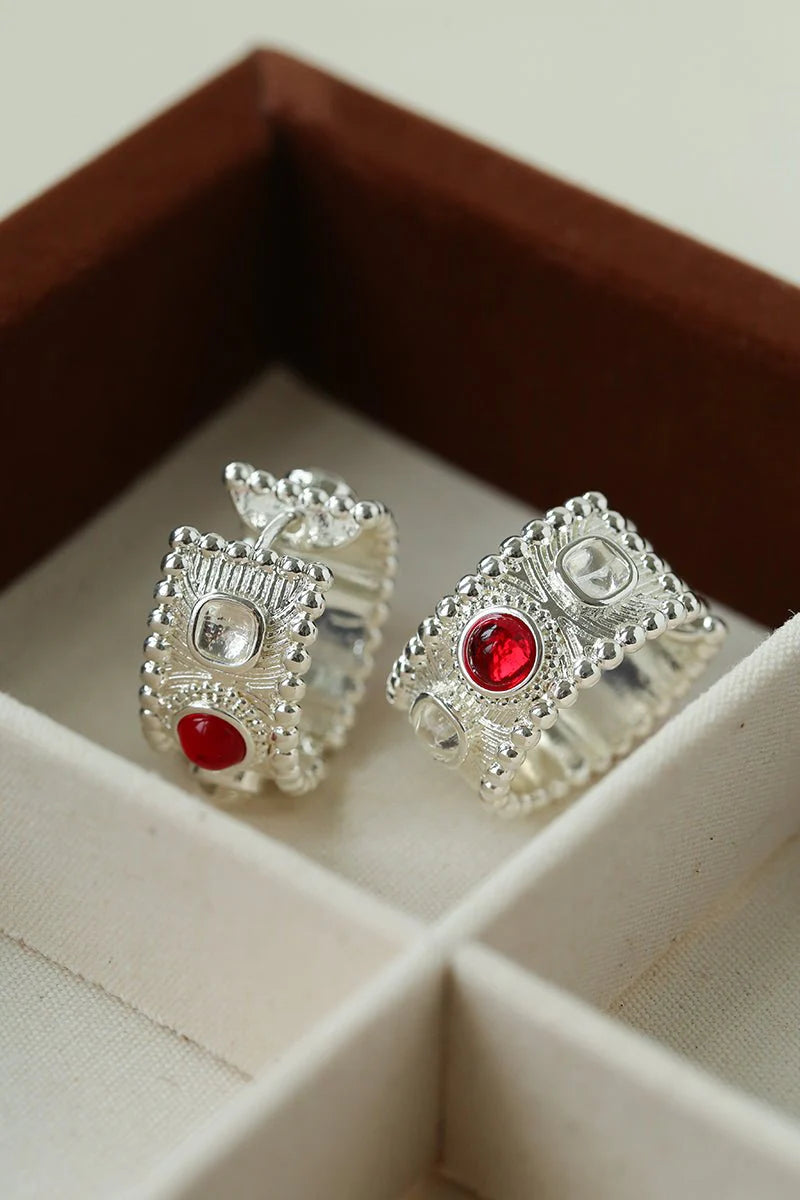Tribal Totem Gemstone Gold Silver Hoop Earrings gembea jewelry