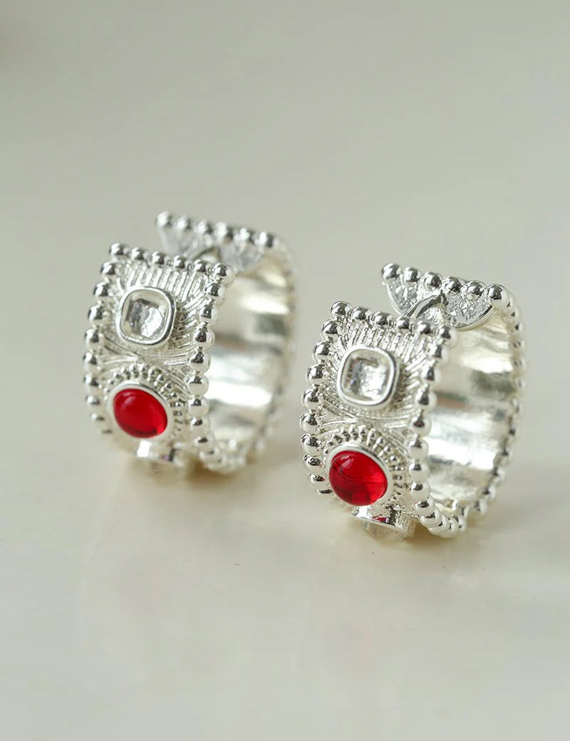 Tribal Totem Gemstone Gold Silver Hoop Earrings gembea jewelry